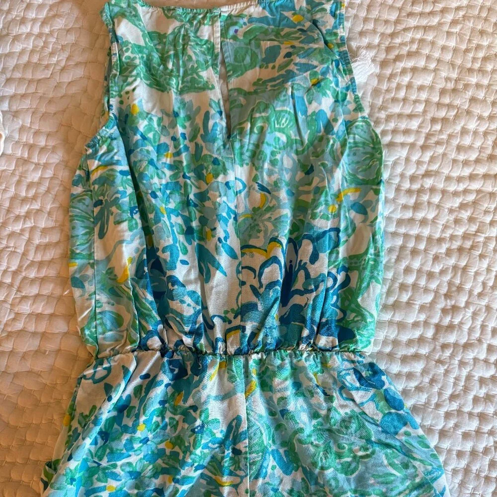 Lilly Pulitzer Shorts Romper Sleeveless Tassel Tie Romper Blue Green Print XS - Picture 6 of 7